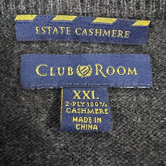 Club Room Sweater Men’s 2XL XXL Gray 100% Cashmere V-Neck Pullover Knit Estate - Picture 6 of 11